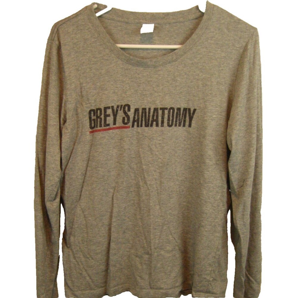 Womens Grey’s Anatomy Grey Heather LS Crew Neck T-shirt w Spellout sz L